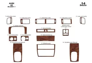 Audi A6 C5 Typ 4B 01-04 Kit la décoration du tableau de bord 14-Pièce - 2 - habillage decor de tableau de bord