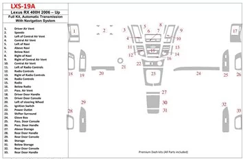 Lexus RX 400H 2006-UP Ensemble Complet, Automatic Gear, With Navigation BD Décoration de tableau de bord