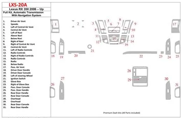 Lexus RX 350 2006-UP Full Set, Automatic Gear, With Navigation Mascherine sagomate per rivestimento cruscotti 