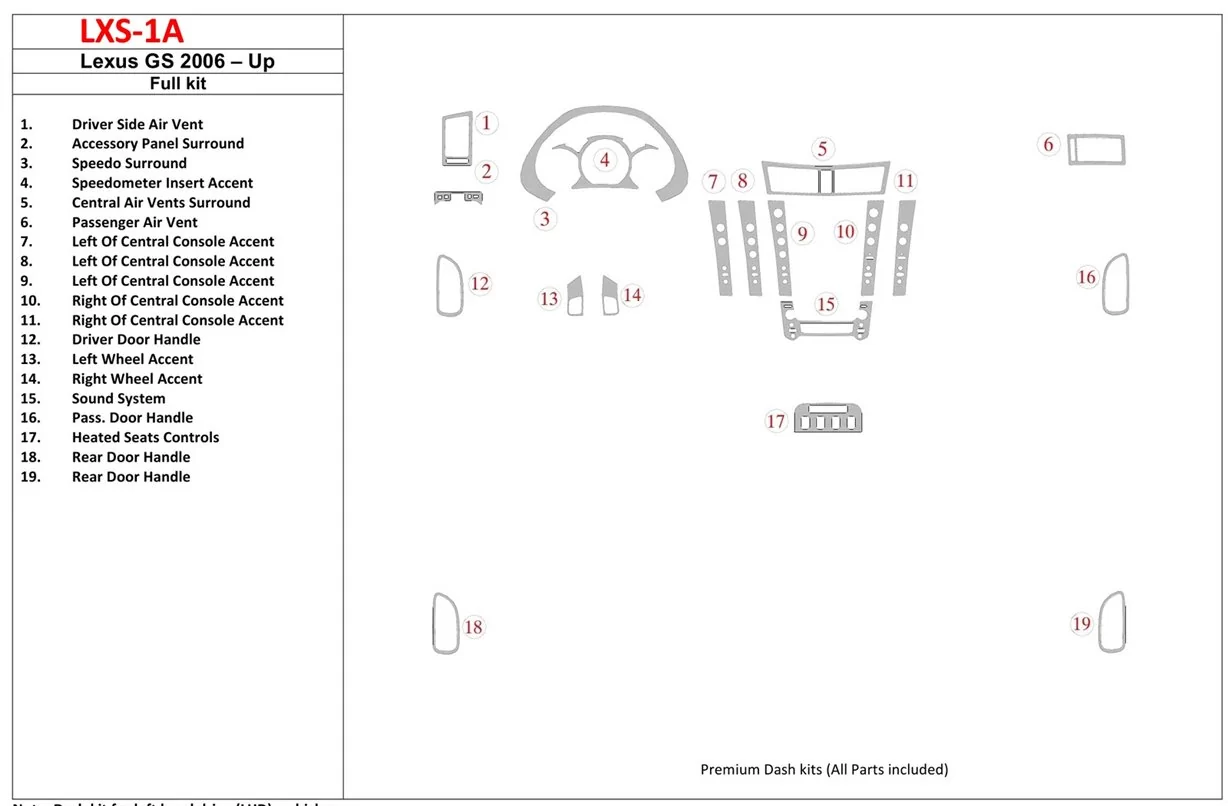 Lexus GS 2006-UP Full Set Interior BD Dash Trim Kit