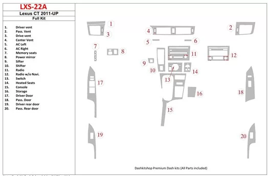 Lexus CT 2011-UP BD innenausstattung armaturendekor cockpit dekor