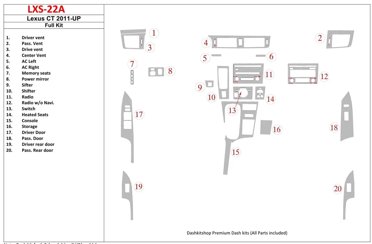 Lexus CT 2011-UP BD Interieur Dashboard Bekleding Volhouder