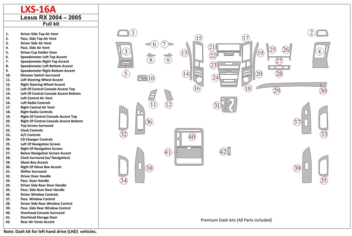 Lexus RX 2004-2005 Voll Satz BD innenausstattung armaturendekor cockpit dekor