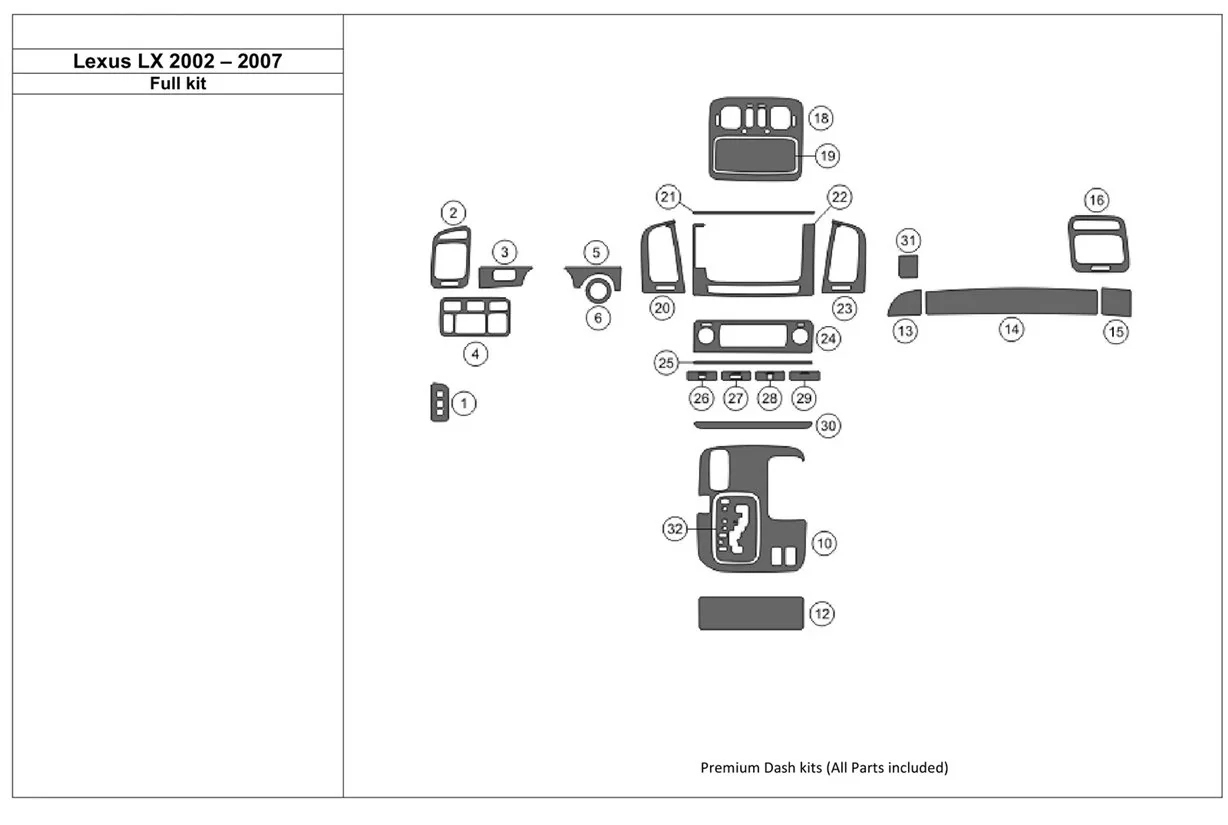 Lexus LX470 Habillage Décoration de Tableau de Bord Pièce