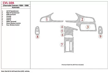 Chevrolet Camaro 1994-1996 Automatic Gearbox, 9 Parts Mascherine sagomate per rivestimento cruscotti 