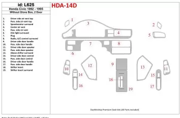 Honda Civic 1992-1995 4 Doors, Without glowe-box Interior BD Dash Trim Kit