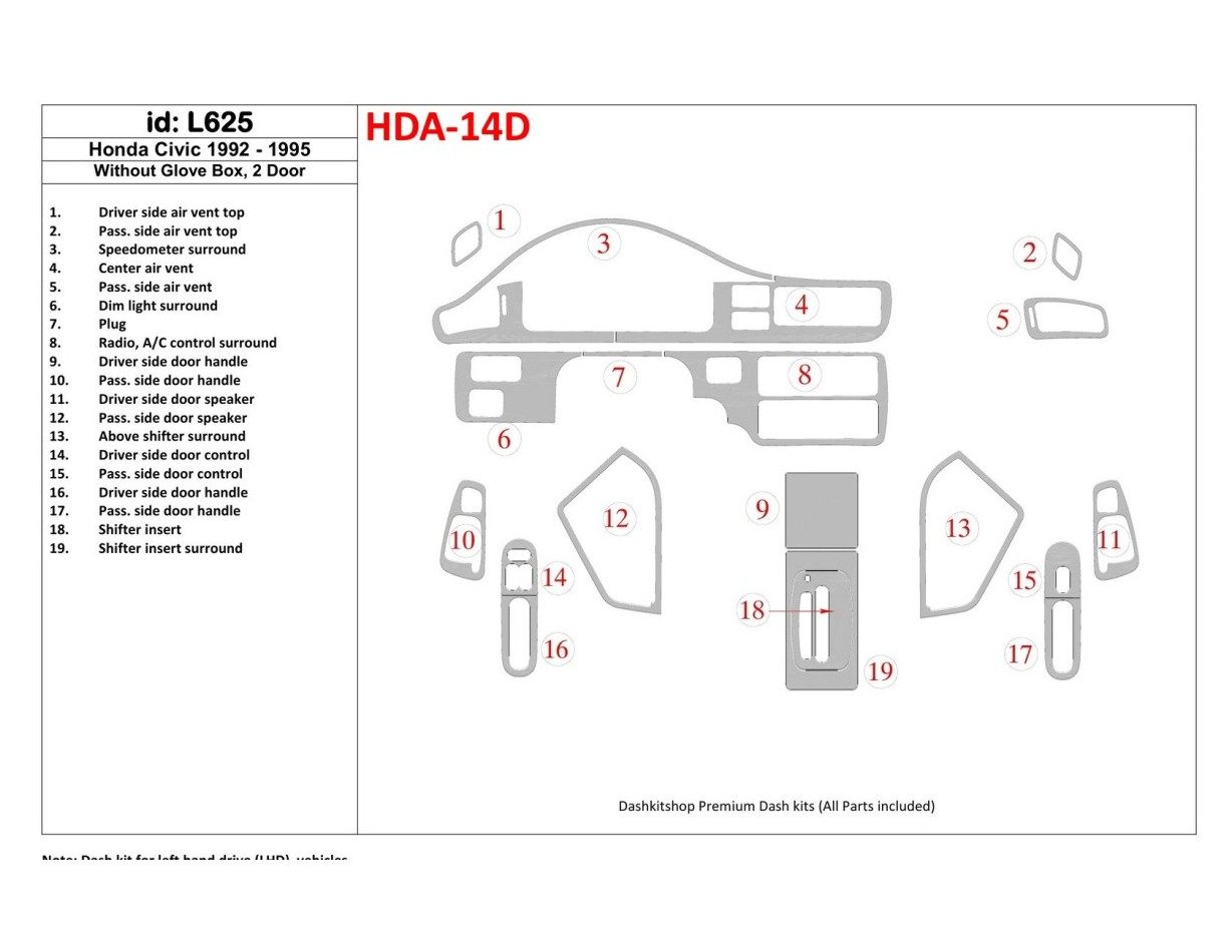 Honda Civic 1992-1995 4 Doors, Without glowe-box BD innenausstattung armaturendekor cockpit dekor - 1- Cockpit Dekor Innenraum