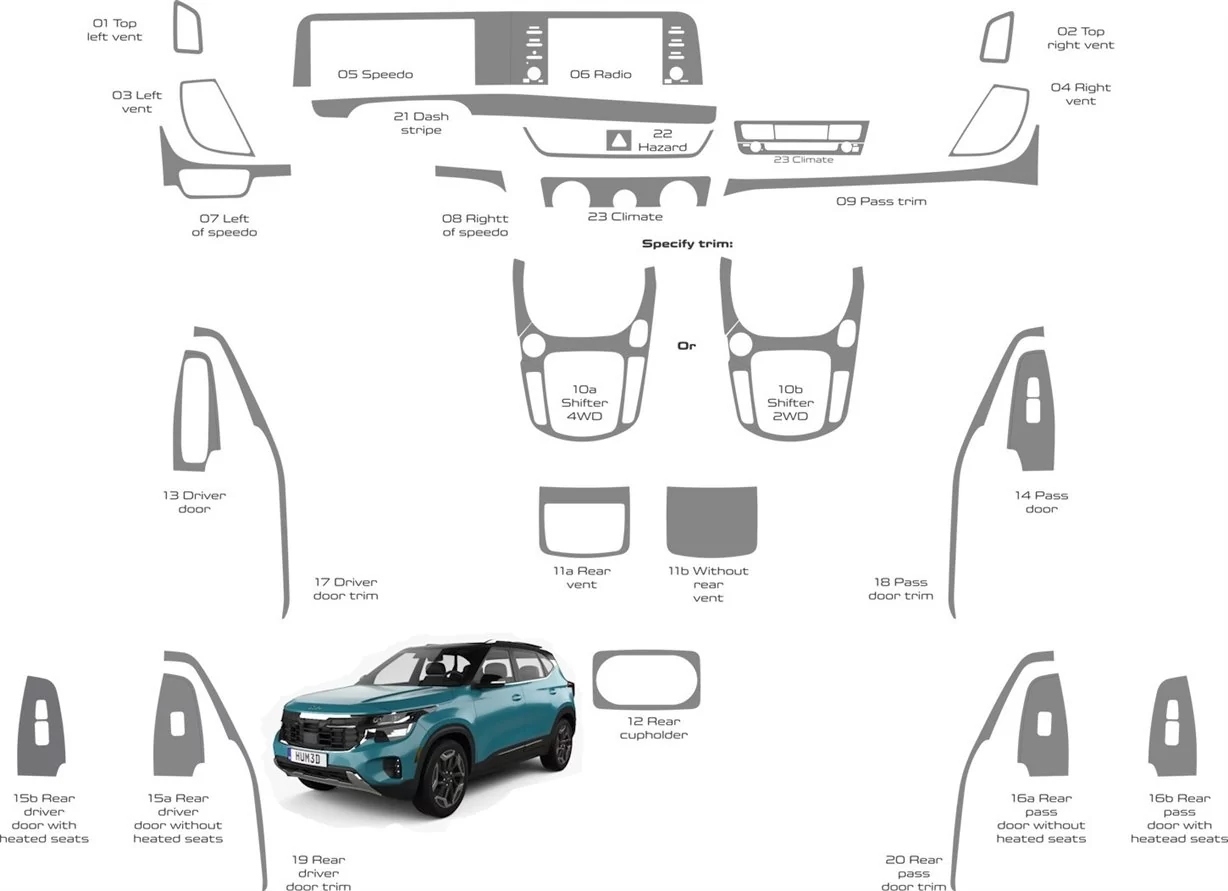 KIA SELTOS 2024 Full Set Mascherine sagomate per rivestimento cruscotti 