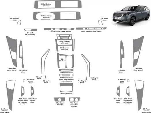 Kit di finiture per cruscotto WHZ per interni completi Kia Carnival 2022-2024