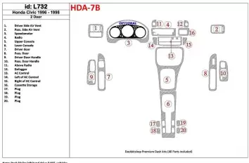 Honda Civic 1996-1998 2 Doors, Full Set, 20 Parts set Interior BD Dash Trim Kit