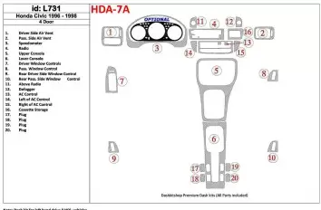 Honda Civic 1996-1998 4 Doors, Full Set, 20 Parts set Interior BD Dash Trim Kit