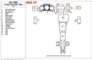 Honda Civic 1996-1998 DX, 18 Parts set Interior BD Dash Trim Kit