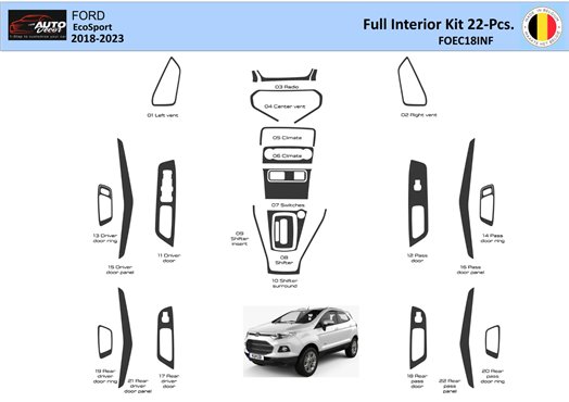 Ford EcoSport 2018-2022 Inleg dashboard Interieurset aansluitend en pasgemaakt 22 Delen