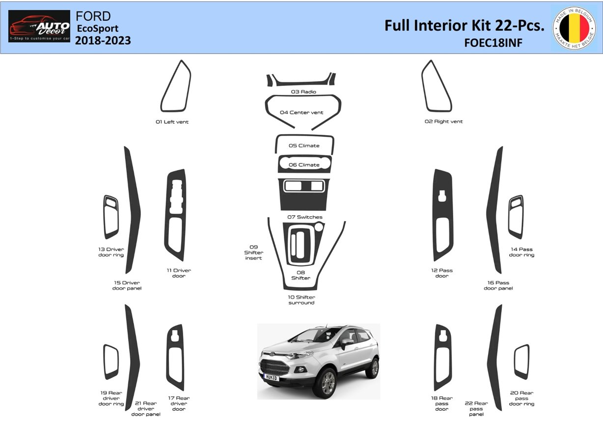 Ford EcoSport 2018-2022 Interior WHZ Dashboard trim kit 22-Parts