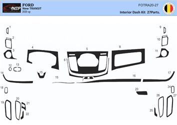 Ford New Transit 2020 3D Interior Dashboard Trim Kit Dash Trim Dekor 27-Parts Navi