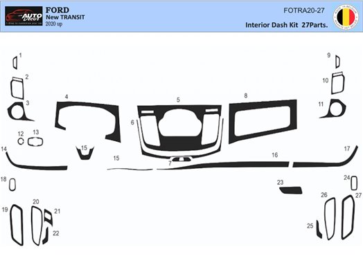 Ford New Transit 2020 3D Interior Dashboard Trim Kit Dash Trim Dekor 27-Parts Navi