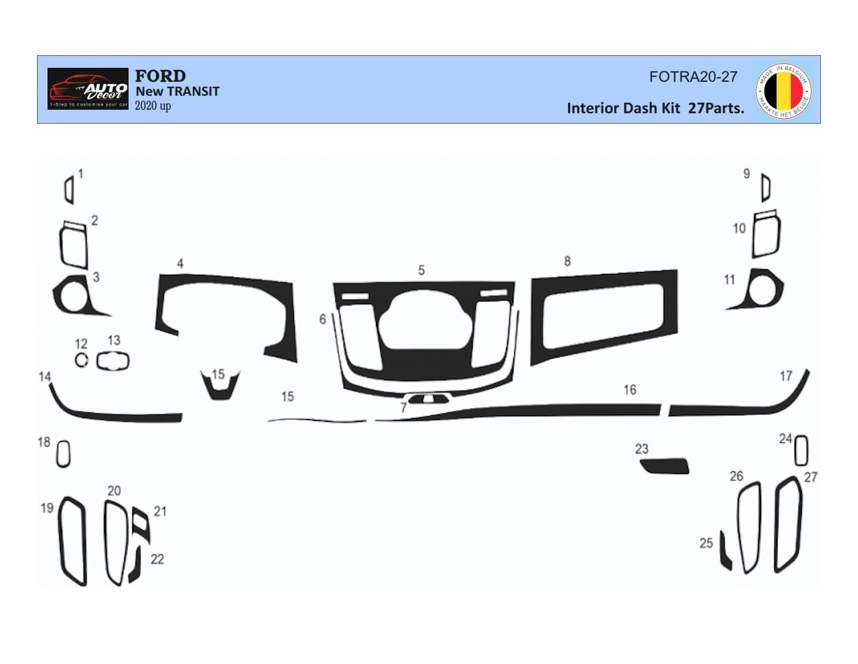 Ford New Transit 2020 3D Interior Dashboard Trim Kit Dash Trim Dekor 27-Parts Navi
