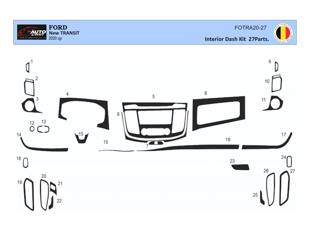 Ford New Transit 2020 3D Interior Dashboard Trim Kit Dash Trim Dekor 27-Parts