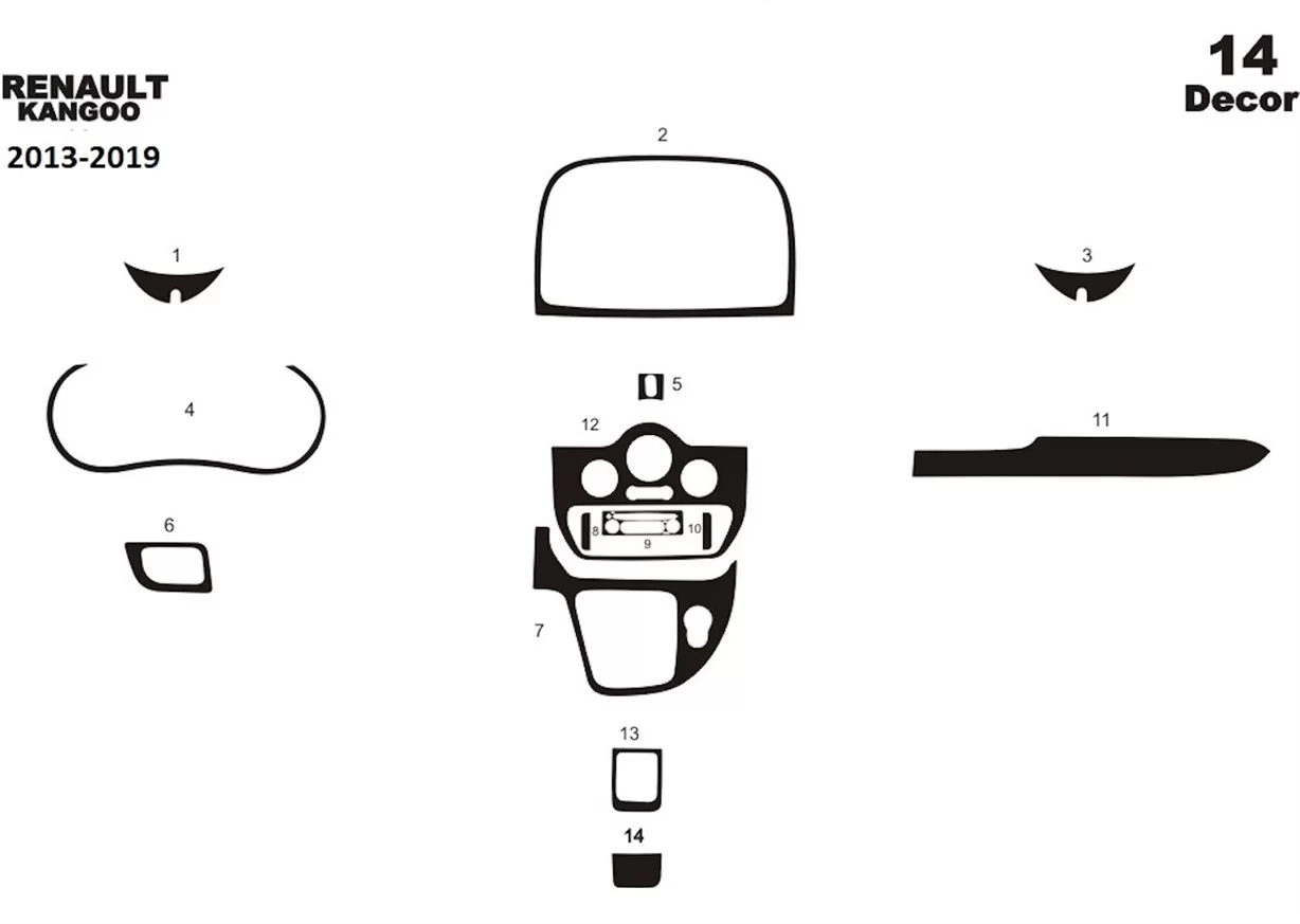 Renault Kangoo 2013-2019 3D Inleg dashboard Interieurset aansluitend en pasgemaakt op he 14-Teile Renault Kangoo 2013-2019 3D Inleg dashboard Interieurset aansluitend en pasgemaakt op he 14-Teile