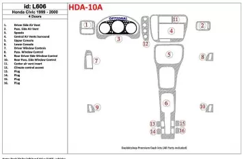 Honda Civic 1999-2000 4 Doors 16 Parts set Interior BD Dash Trim Kit