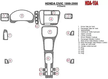 Honda Civic 1999-2000 4 Doors 16 Parts set BD Interieur Dashboard Bekleding Volhouder