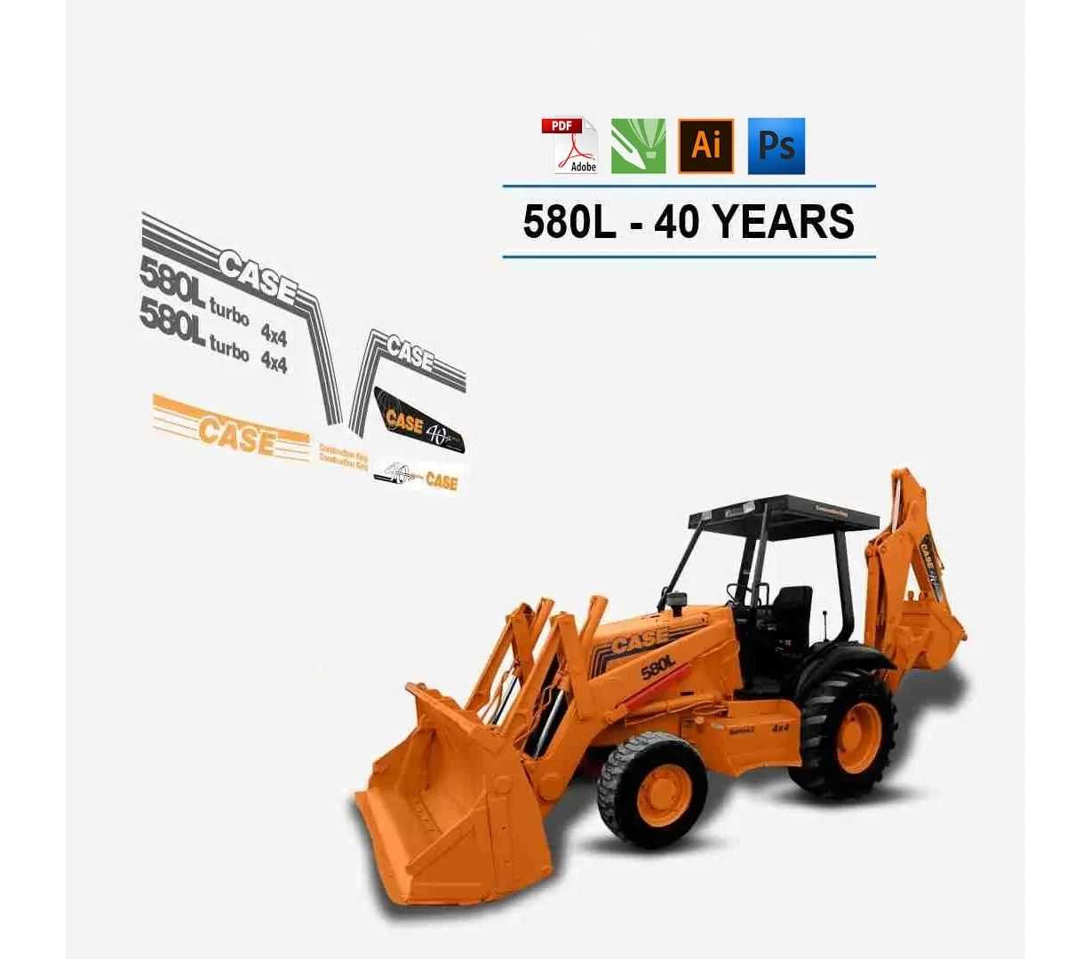 Case 580 Super L Turbo Baggerlader Vektordateien für Print & Cut