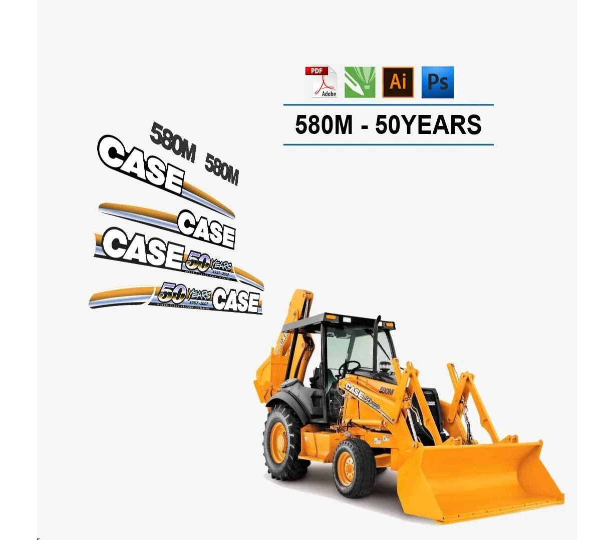 Case 580M 50 Years Baggerlader Vektordateien für Print & Cut