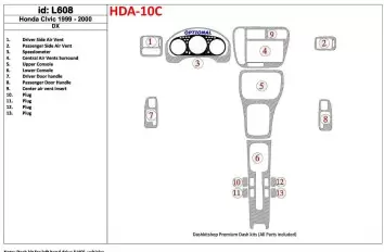 Honda Civic 1999-2000 DX, 13 Parts set Interior BD Dash Trim Kit