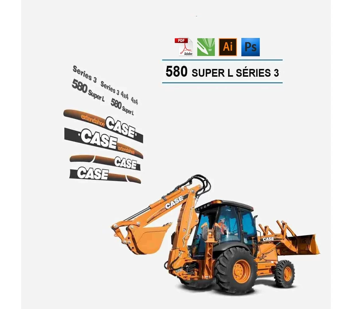 Case 580 Super L Series 3 Baggerlader Vektordateien für Print & Cut