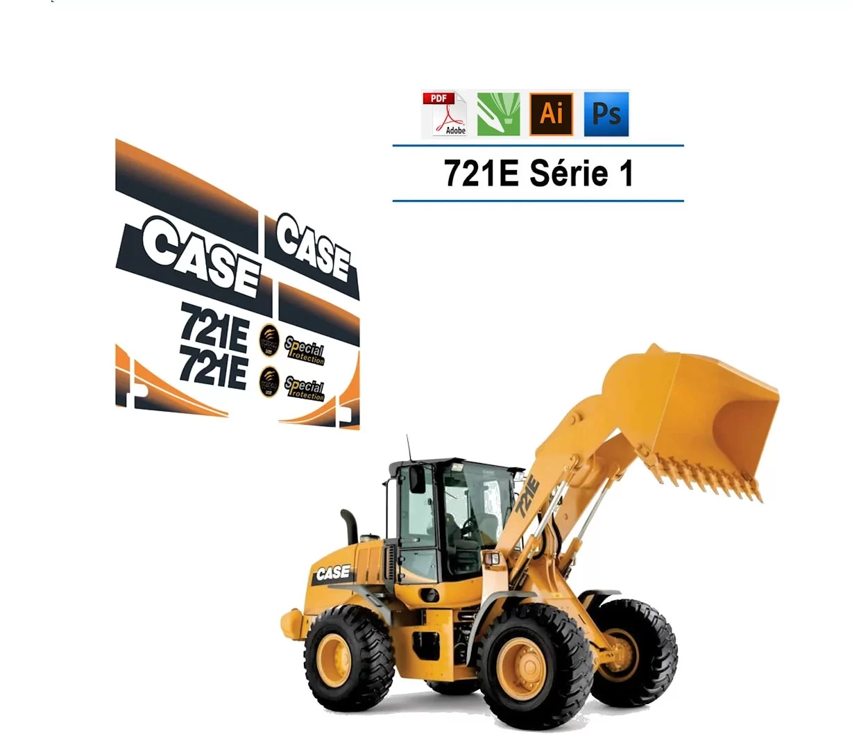 Case 721E Series 1 Radlader Vektordateien für Print & Cut