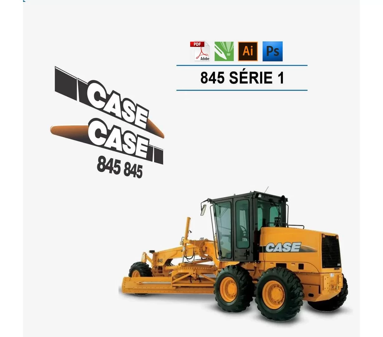 CASE 845B Motor Grader Replacement Vector Decal Files for Print & Cut