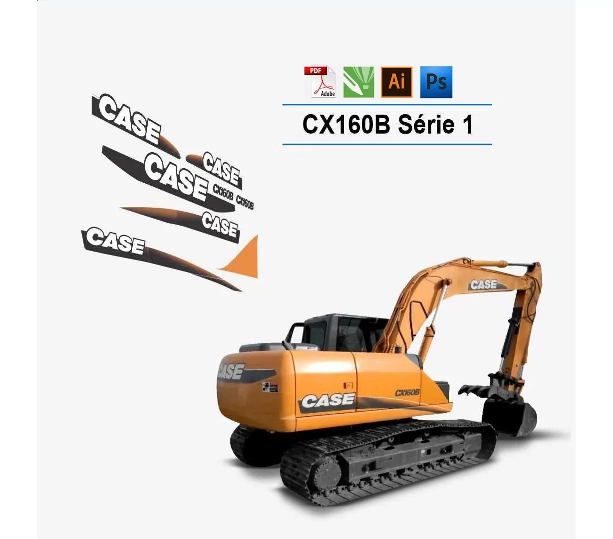 Case CX160B Series 1 Pelle Fichiers Vectoriels pour Impression & Découpe Case CX160B Series 1 Pelle Fichiers Vectoriels pour Impression & Découpe