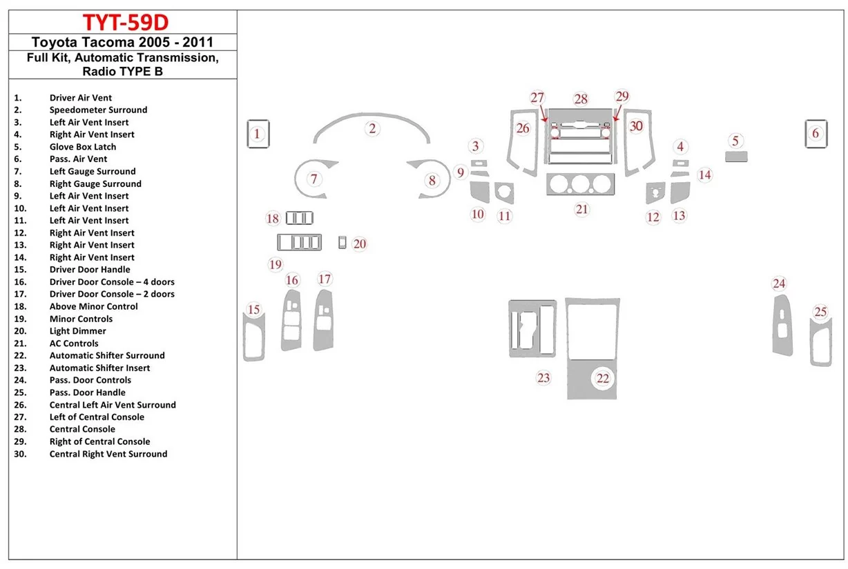 Toyota Tacoma 2005-UP Voll Satz, Automatic Gear, Radio TYPE B BD innenausstattung armaturendekor cockpit dekor Toyota Tacoma 2005-UP Voll Satz, Automatic Gear, Radio TYPE B BD innenausstattung armaturendekor cockpit dekor