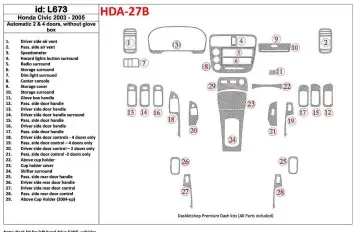 Honda Civic 2003-2005 Automatic Gear, 2 or 4 Doors, Without glowe-box Interior BD Dash Trim Kit