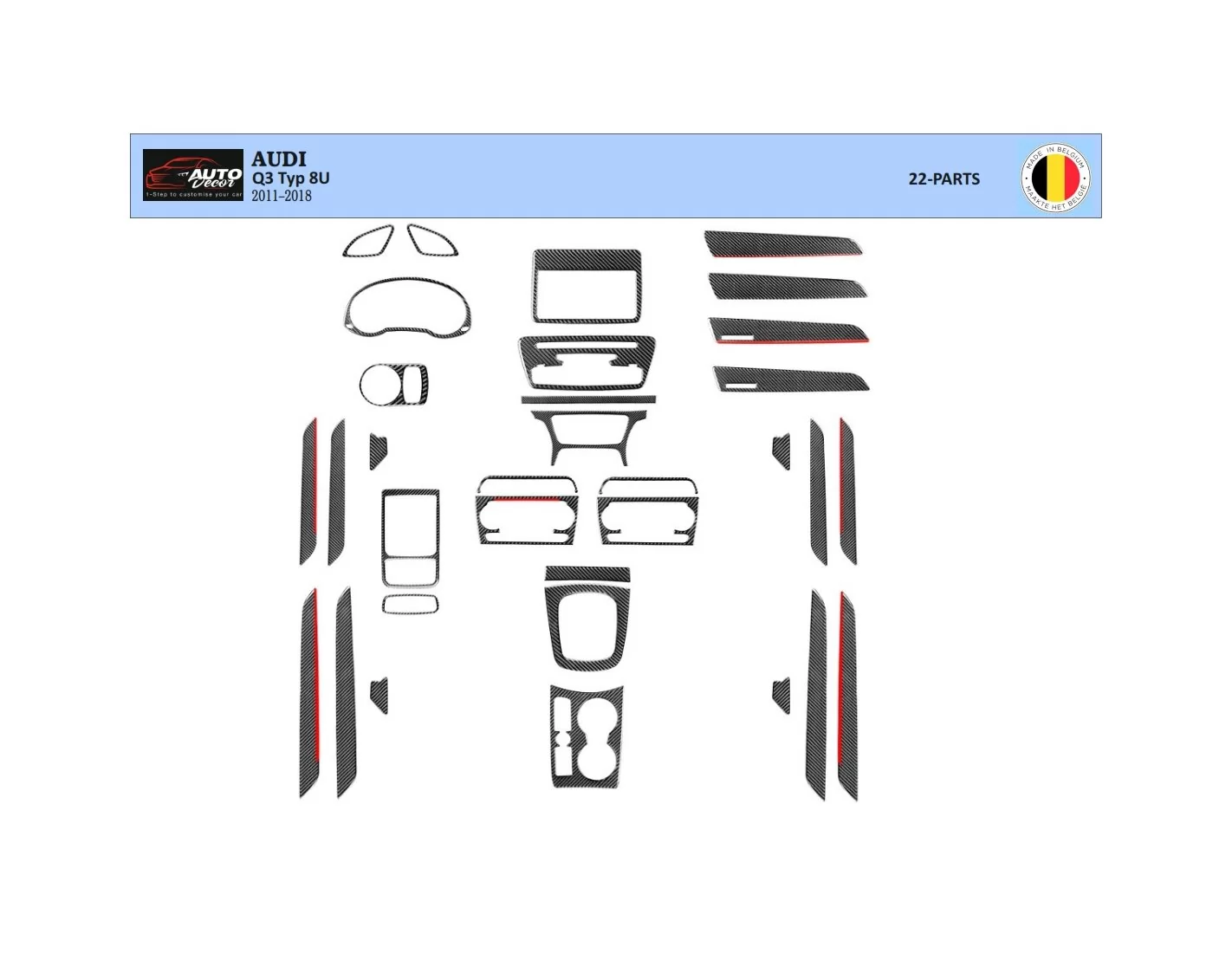 Audi Q3 8U 2011–2018 3D Inleg dashboard Interieurset aansluitend en pasgemaakt op he 22-Teile