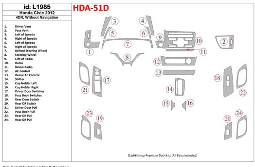 Honda Civic 2012-UP Sedan, Without NAVI BD innenausstattung armaturendekor cockpit dekor - 1- Cockpit Dekor Innenraum