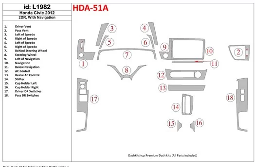 Honda Civic 2012-UP With NAVI BD innenausstattung armaturendekor cockpit dekor - 1- Cockpit Dekor Innenraum