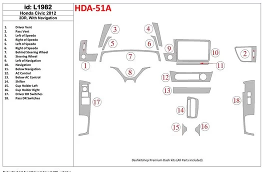Honda Civic 2012-UP With NAVI Interior BD Dash Trim Kit