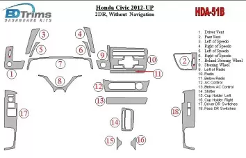 Honda Civic 2012-UP Without NAVI BD Interieur Dashboard Bekleding Volhouder