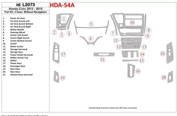 Honda Civic 2013-UP Full Set, 4 Doors, Without NAVI Interior BD Dash Trim Kit