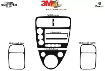 Honda Civic Type R 03.01 - 09.06 Kit Rivestimento Cruscotto all'interno del veicolo Cruscotti personalizzati 6-Decori