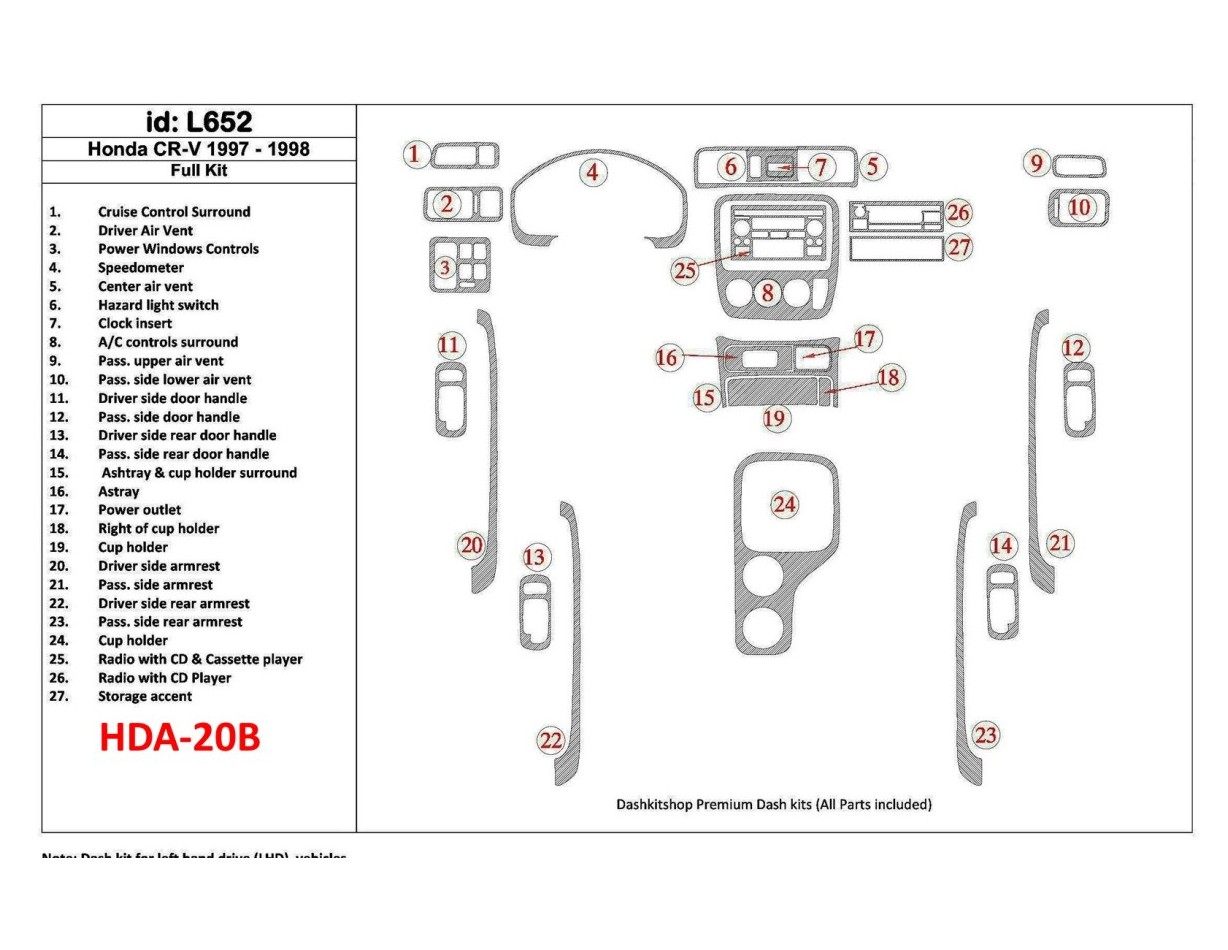 Honda CR-V 1997-1998 Full Set, 27 Pieces, Cruscotto BD Rivestimenti interni