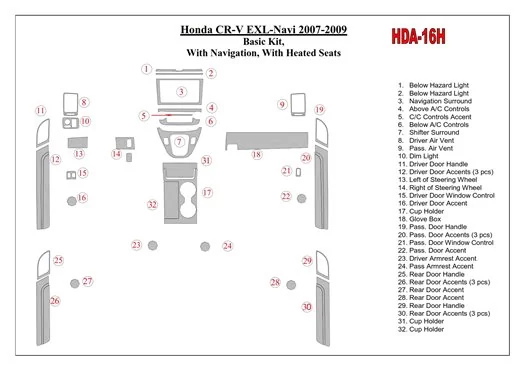 Honda CR-V 2007-2009 Paquet de base, Avec NAVI,Avec Heated Seats BD Kit la décoration du tableau de bord - 1 - habillage decor d