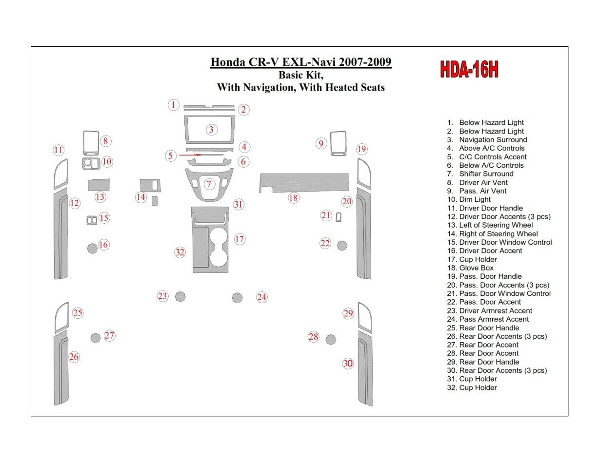 Honda CR-V 2007-2009 Basic Set, With NAVI,with Heated Seats Cruscotto BD Rivestimenti interni