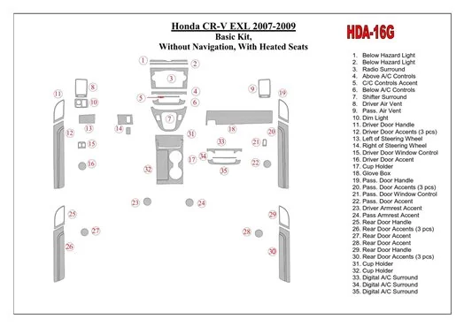 Honda CR-V 2007-2009 Basic Set, Without NAVI,with Heated Seats Cruscotto BD Rivestimenti interni