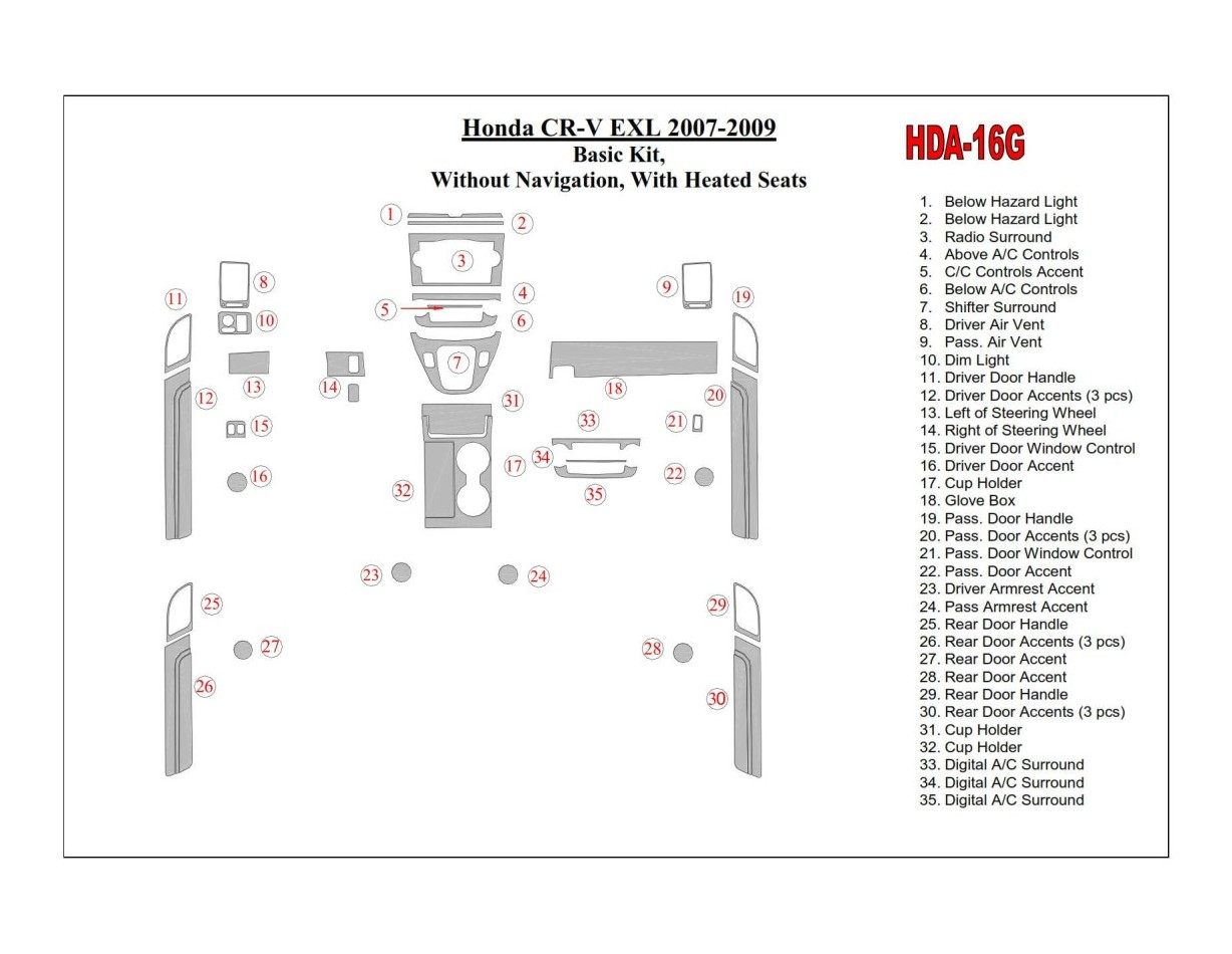 Honda CR-V 2007-2009 Paquet de base, Sans NAVI,Avec Heated Seats BD Kit la décoration du tableau de bord - 1 - habillage decor d