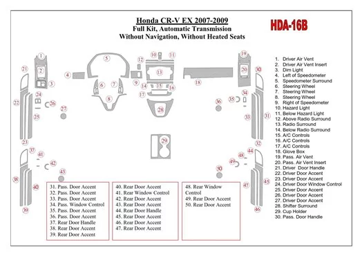 Honda CR-V 2007-2009 Full Set, EX Model, Automatic Gear, Without NAVI, Without Heated Seats Interior BD Dash Trim Kit