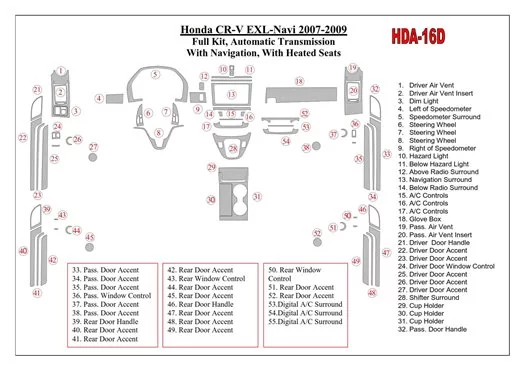 Honda CR-V 2007-2009 Full Set, EXL Model, Automatic Gear, With NAVI,with Heated Seats BD Interieur Dashboard Bekleding Volhouder