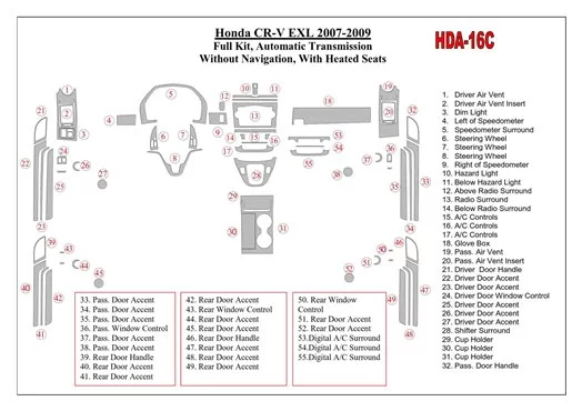 Honda CR-V 2007-2009 Full Set, EXL Model, Automatic Gear, Without NAVI,with Heated Seats Cruscotto BD Rivestimenti interni