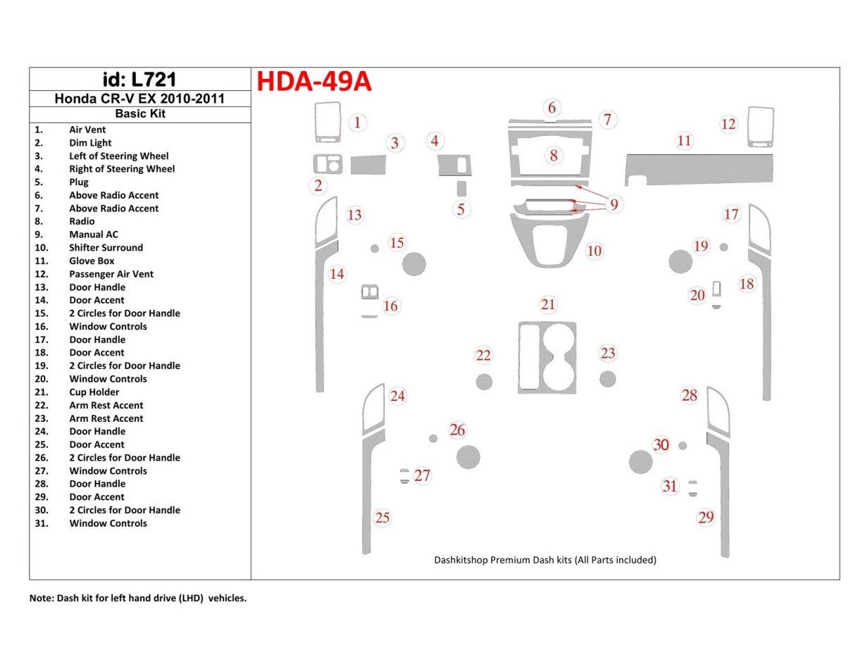 Honda CR-V 2010-UP Grundset, EX Model BD innenausstattung armaturendekor cockpit dekor - 1- Cockpit Dekor Innenraum